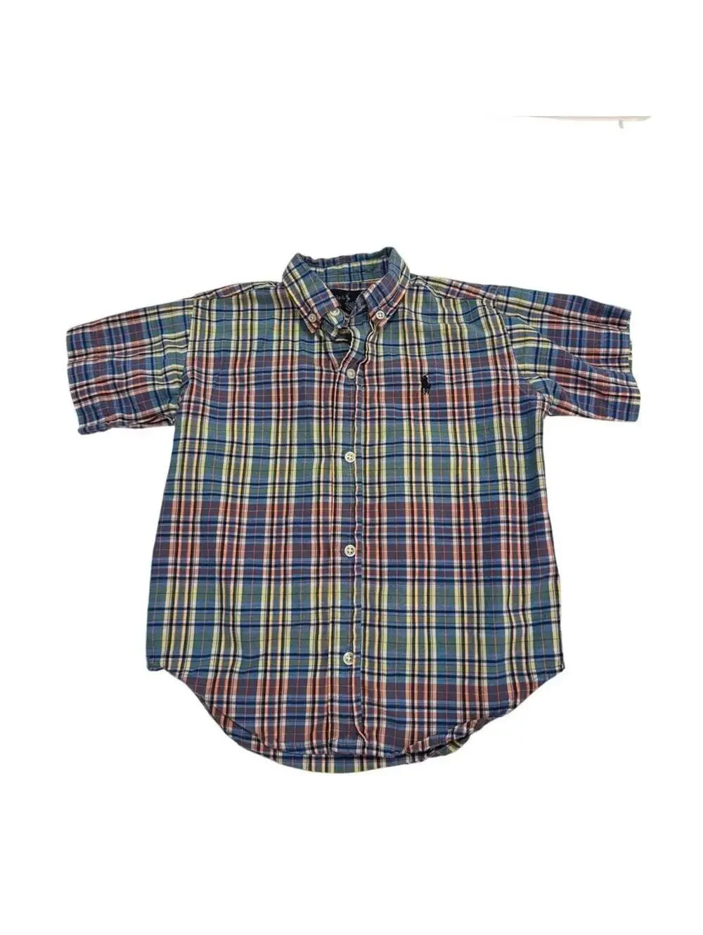 Ralph Lauren Boys 3T Plaid Button Up Shirt Multicolor Cotton Short Sleeve pony